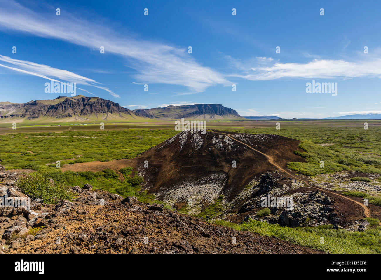 Eldborg Vulkankrater, erklärt ein geschütztes Naturdenkmal in 1974, Island, Polarregionen Stockfoto