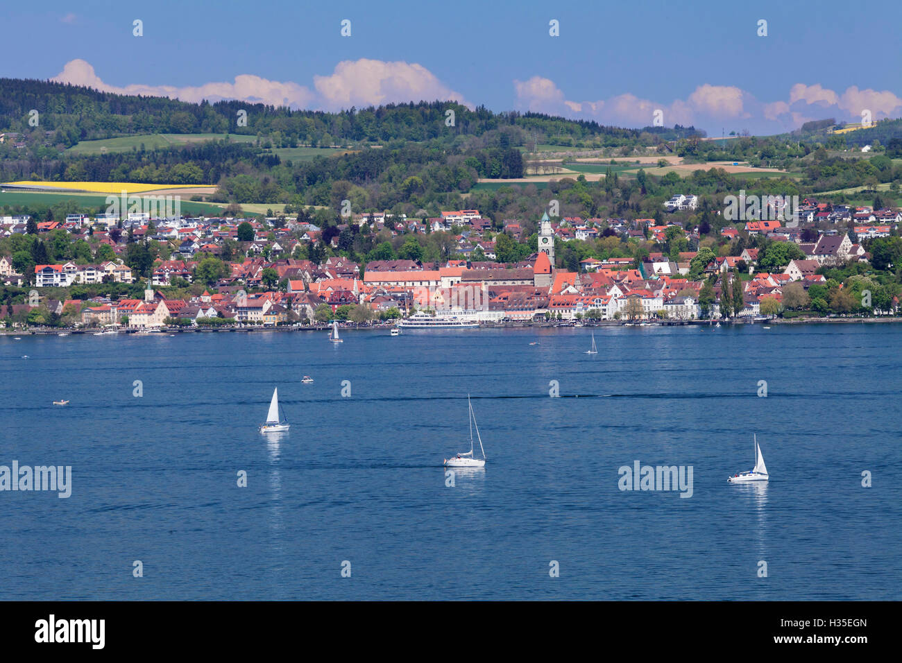 Blick über den Bodensee nach Überlingen, Bodensee, Baden-Württemberg, Deutschland Stockfoto