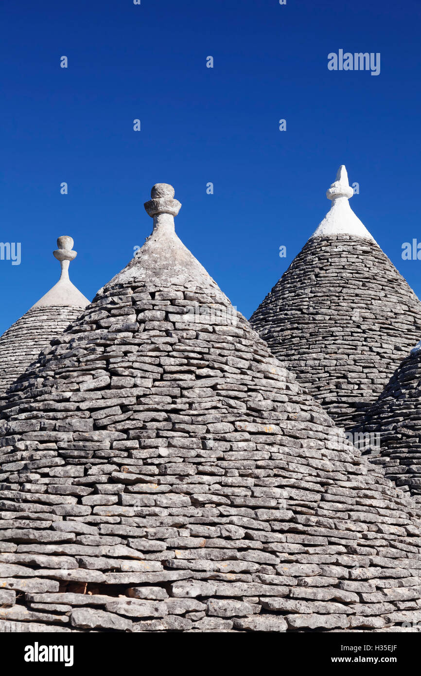 Trulli, traditionelle Häuser, Rione Monti Bereich, Alberobello, UNESCO, Valle d ' Itria, Bari District, Apulien, Italien Stockfoto