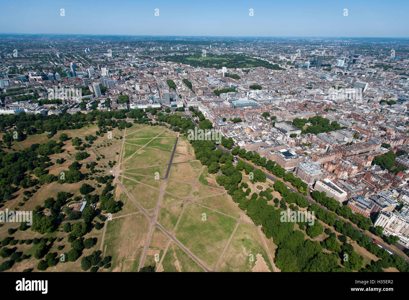 Luftaufnahme des Hyde Park und London, England, UK Stockfoto