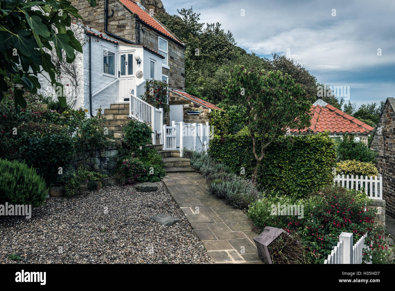 Hütten im Runswick Bay in North Yorks Mauren Stockfoto