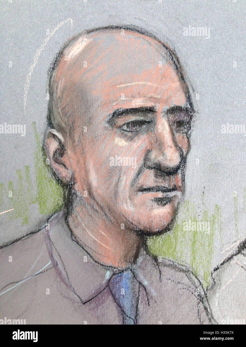 Gericht Künstler Skizze von Elizabeth Cook von Stephen Hafen am The Old Bailey, vorgeworfen, unter Drogen und Mord an vier Männer traf er auf Schwule Websites erscheinen. Stockfoto