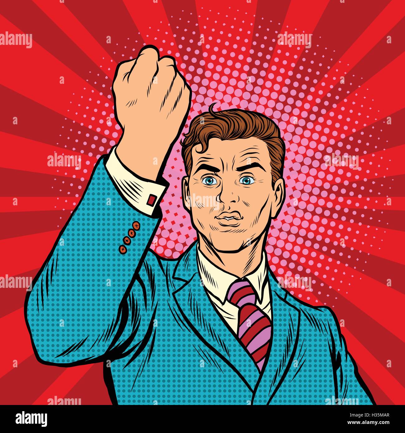 Geschäftsmann mit Faust, Pop-Art-protest Stock Vektor