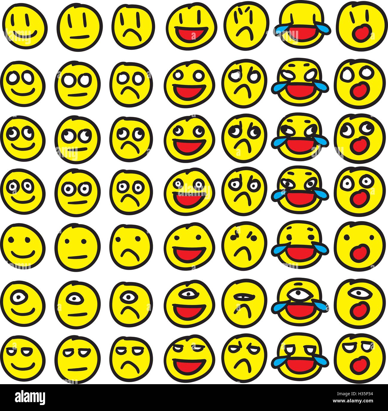 Emoji Emoticon Smiley Vektor Festgelegt Farbig Auf Weissem Hintergrund Hand Gezeichnet Dumme Kritzeleien Vektordatei Gruppiert Ist Stock Vektorgrafik Alamy