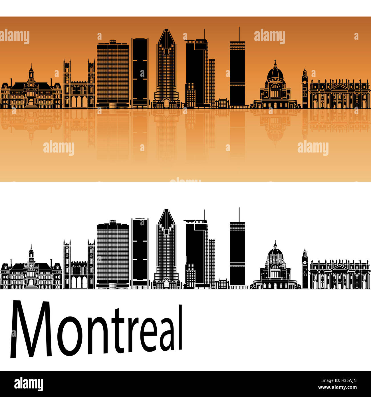Skyline von Montreal V2 in orangem Hintergrund in bearbeitbare Vektordatei Stockfoto