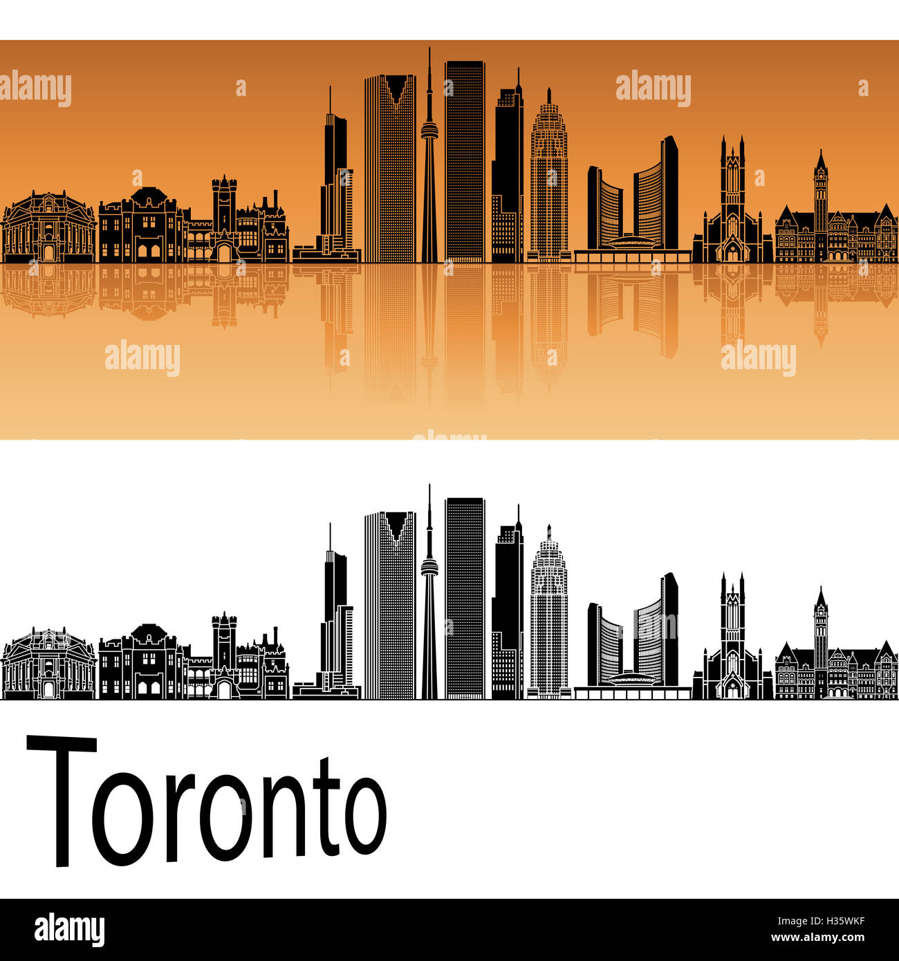 Skyline von Toronto V2 in orangem Hintergrund in bearbeitbare Vektordatei Stockfoto