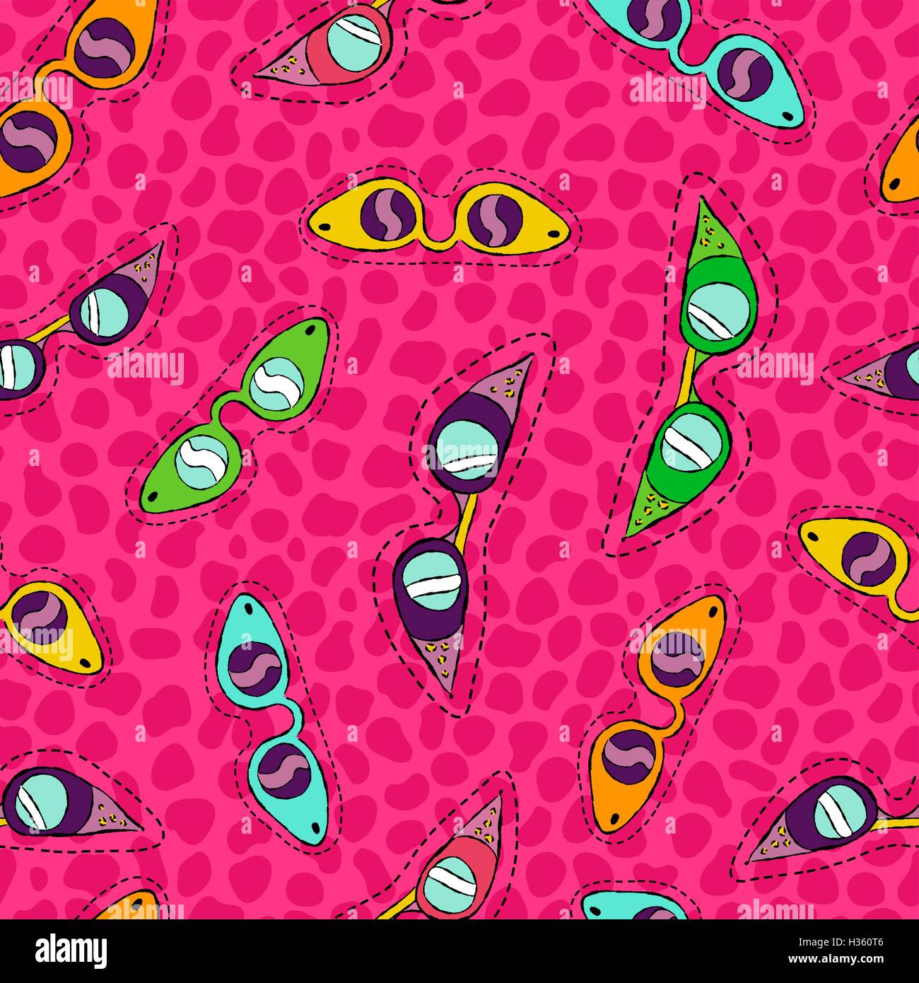 Retro-Stil hand gezeichnete Musterdesign mit Hipster Patch Symbol Sonnenbrille, bunte Mode Hintergrund. EPS10 Vektor. Stock Vektor