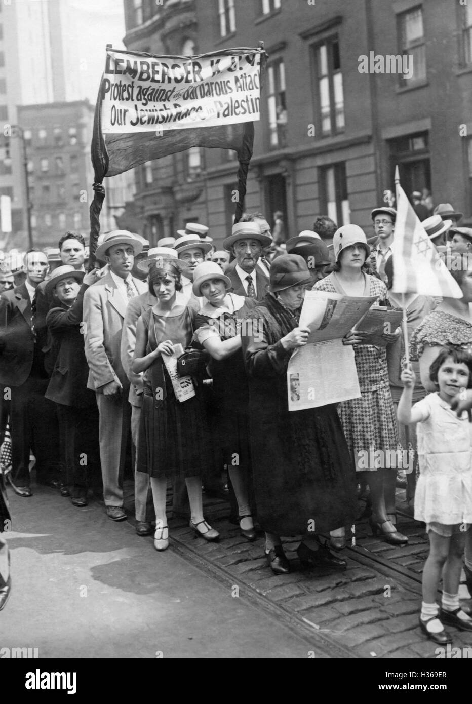 New Yorker Bürger protestieren gegen die Gewalt gegen Juden in Palästina, 1929 Stockfoto