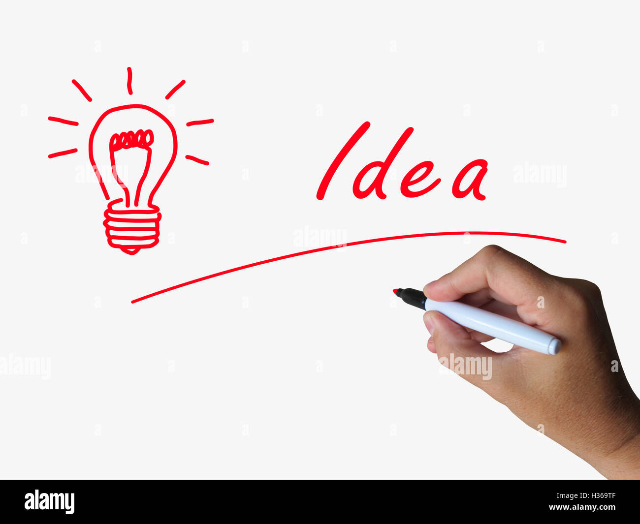 Idee und Glühbirne zeigen Ideen und Konzepte Stockfoto