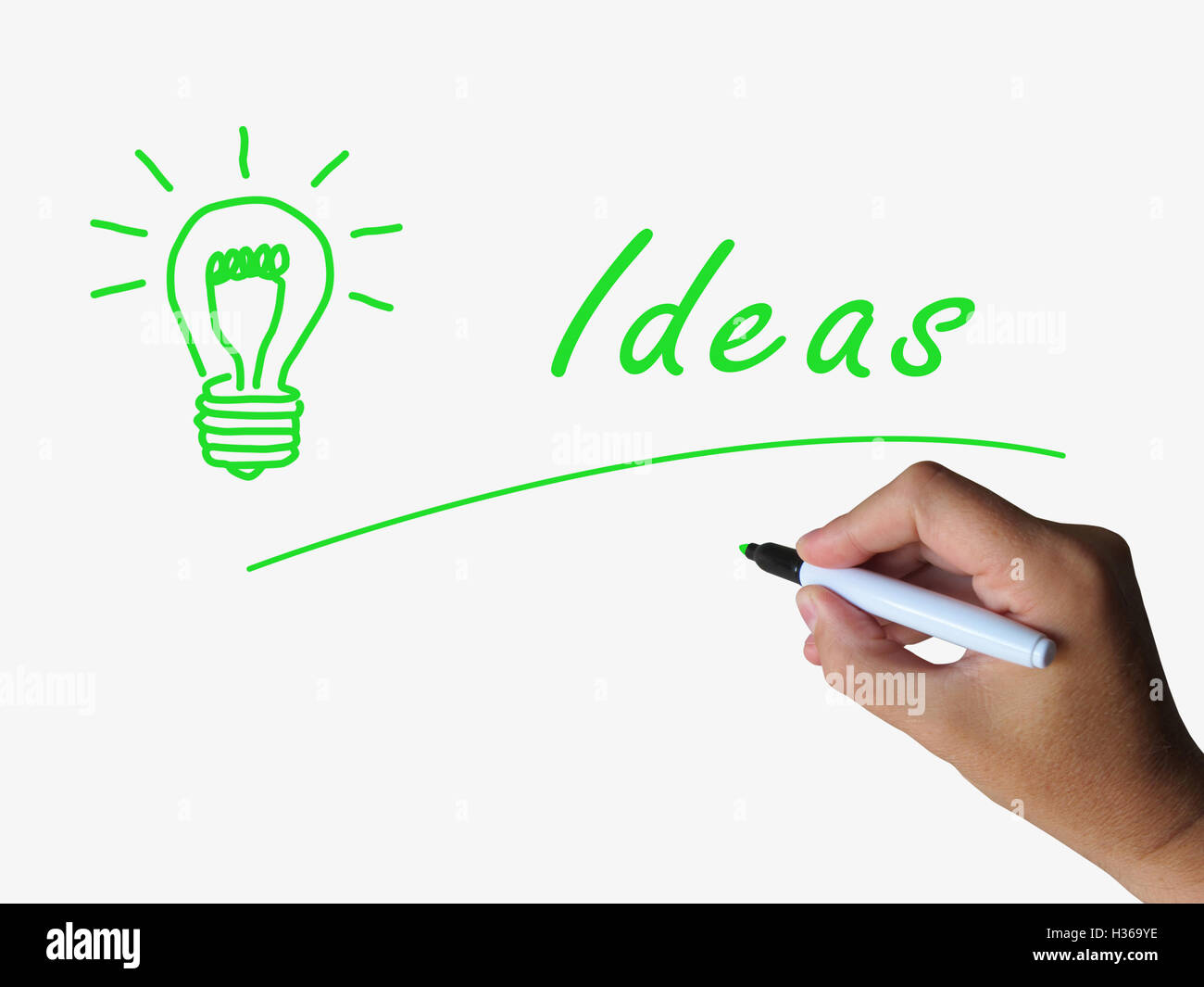 Ideen und Glühbirne zeigen glänzende Idee und Konzepte Stockfoto