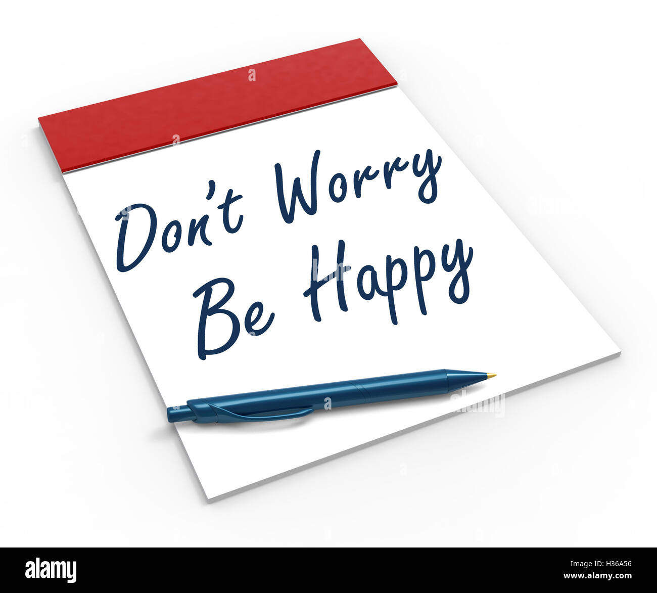 Dont Worry Be Happy zeigt Notebook Entspannung und Glück Stockfoto