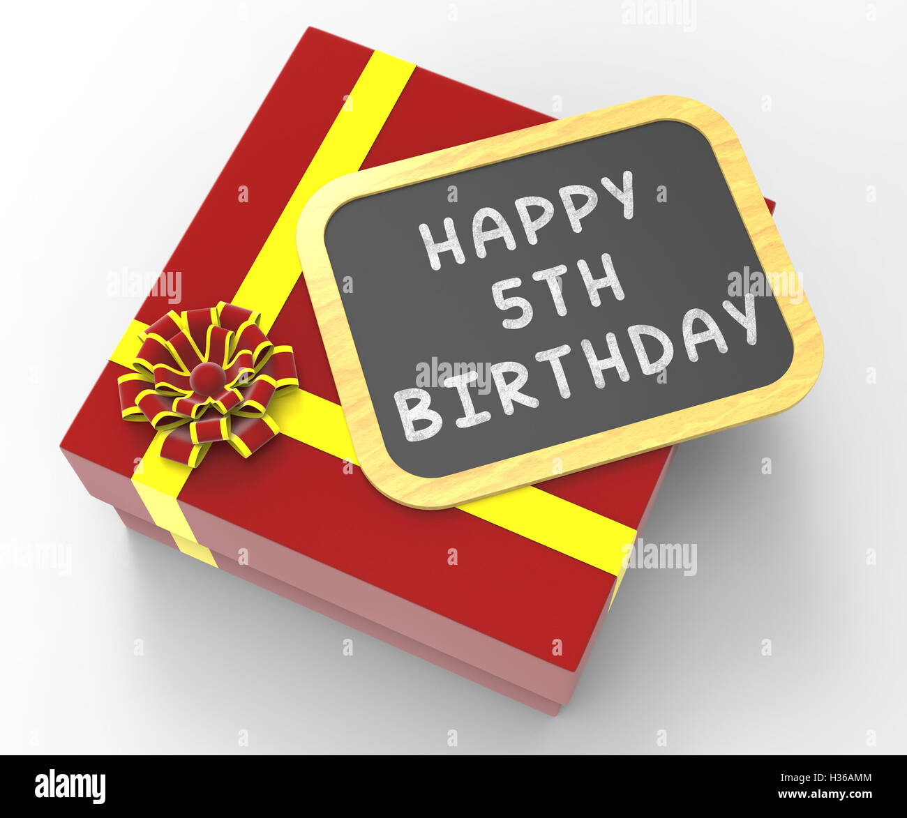 Glücklich fünften Geburtstagsgeschenk zeigt fünften Geburtstag oder Ha Stockfoto