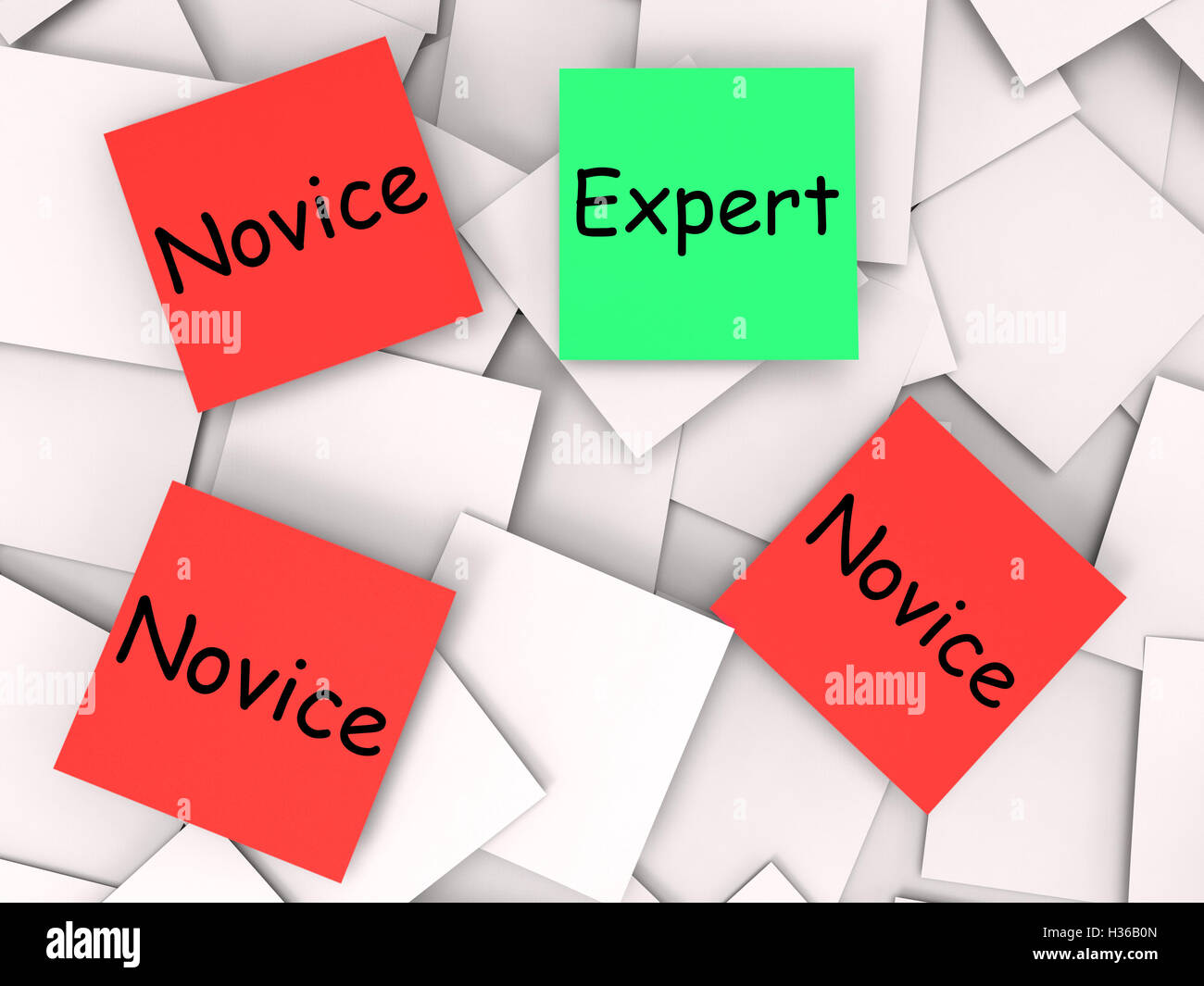 Expert Anfänger Post-It Notes bedeutet Professional oder Lernenden Stockfoto
