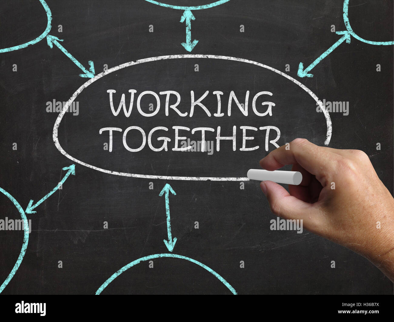 Arbeiten zusammen Tafel bedeutet, Teams und die Zusammenarbeit Stockfoto