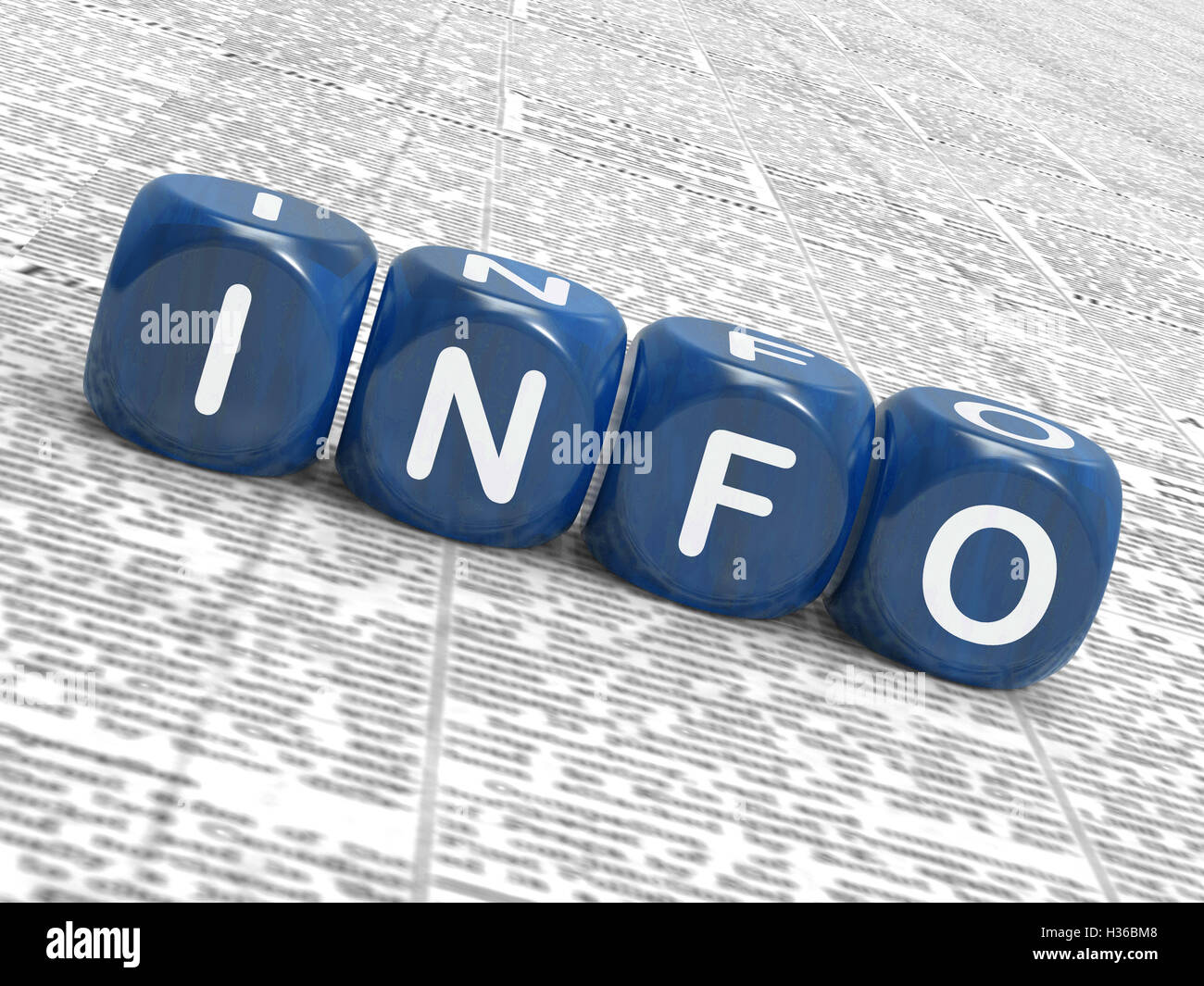 Info-Würfel bedeuten Wissensdaten und Beschreibungen Stockfoto