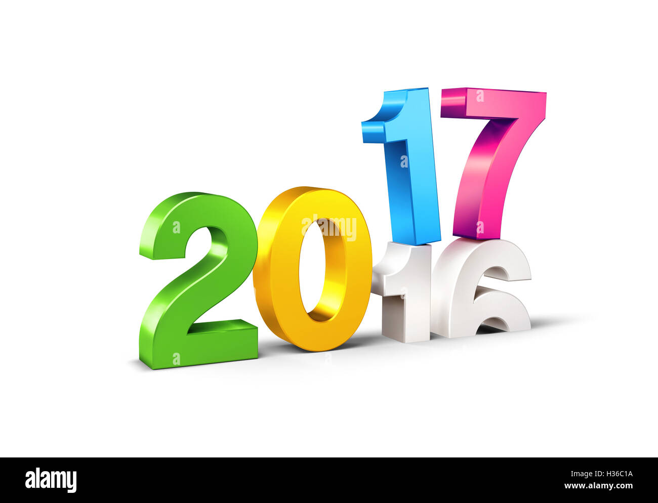 Bunte 2017 Neujahr Art über 2016, isoliert auf weiss - 3D-Illustration Stockfoto