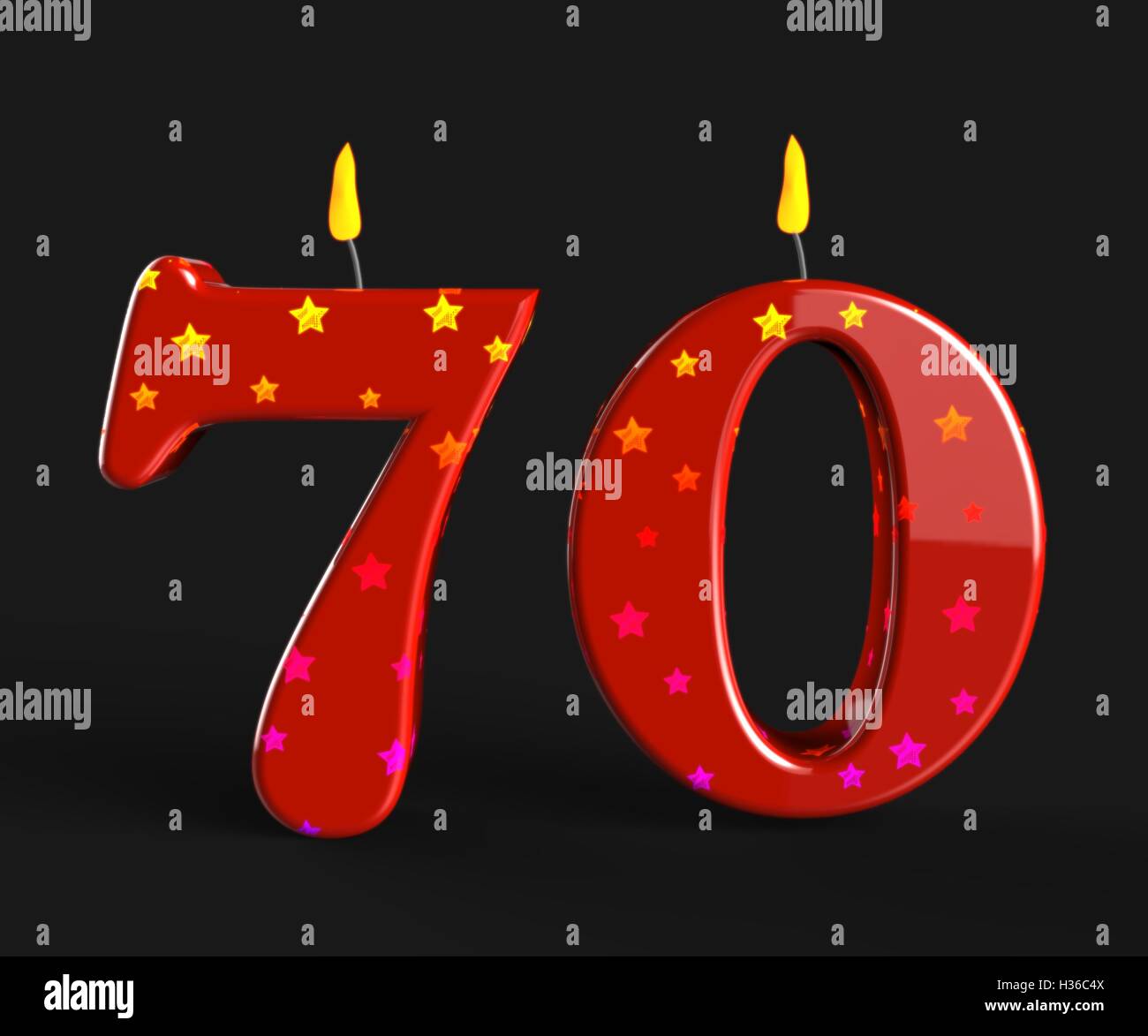 Nummer 70 Kerzen bedeuten, Jubiläum oder Geburtstag Teil Stockfoto