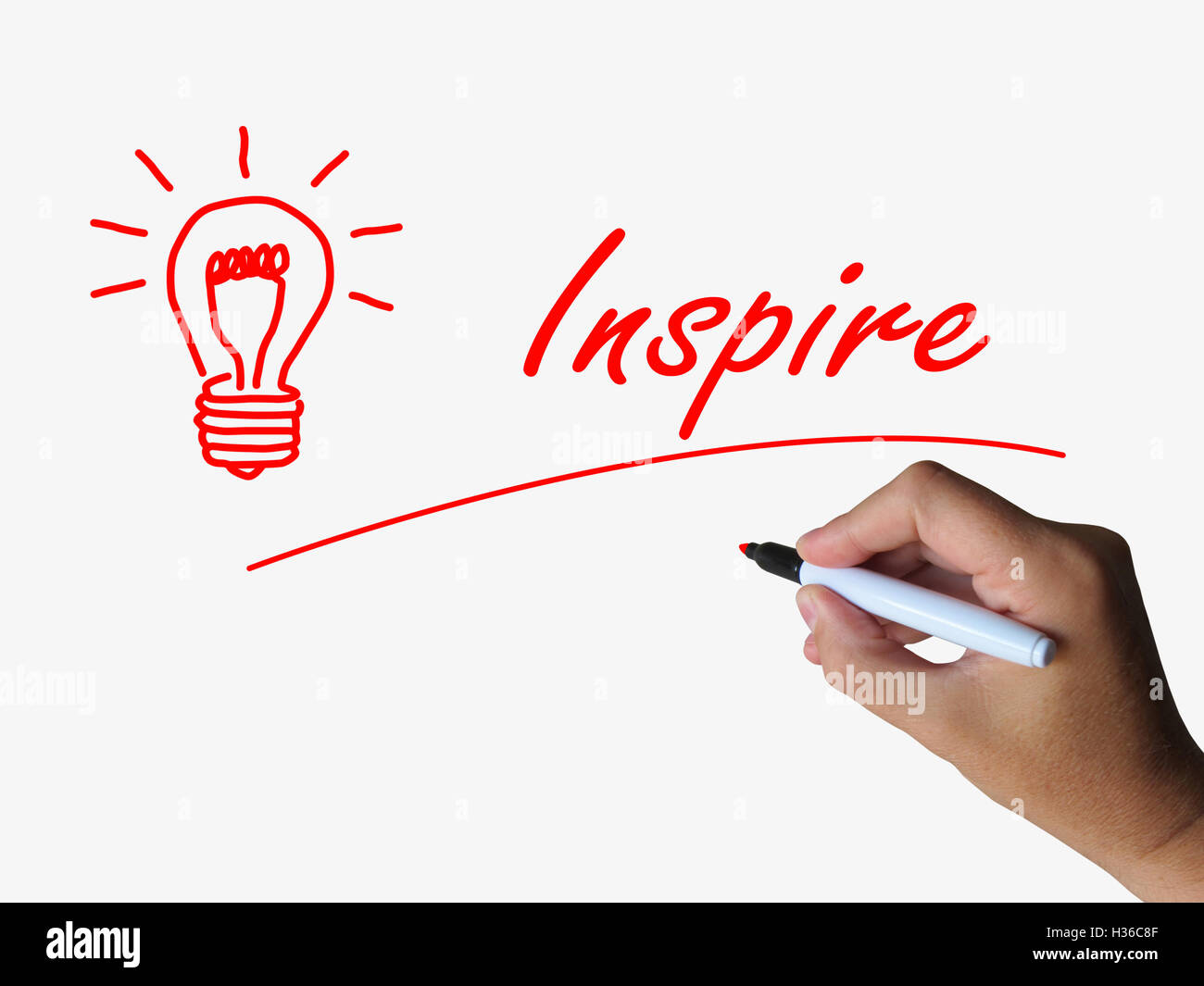 Inspirieren und Glühbirne beziehen sich auf Inspiration, Motivation und Influe Stockfoto