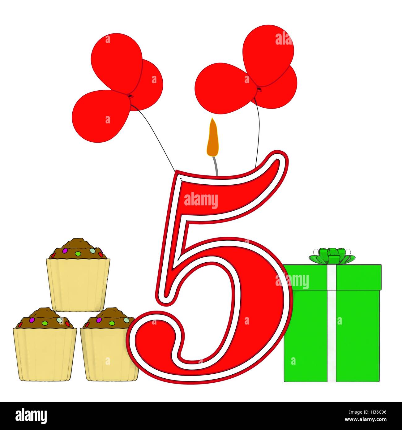 Nummer fünf Kerze zeigt vierter Geburtstag oder Jahrestag der Geburt Stockfoto