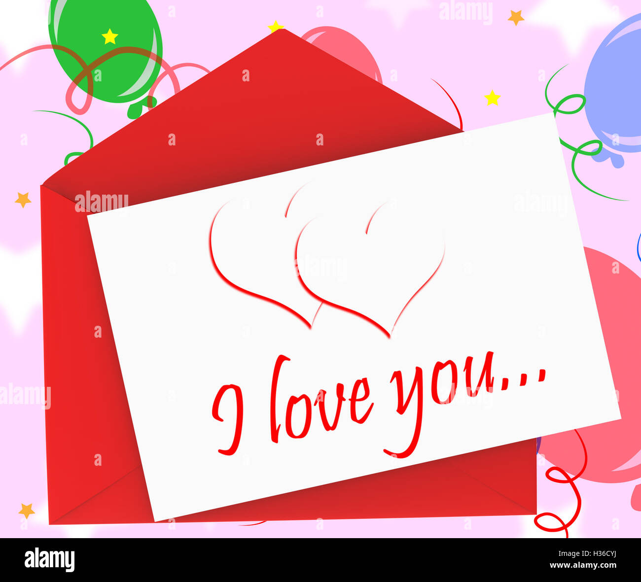 Ich liebe dich auf Umschlag zeigt Geburtstag Karte Stockfoto