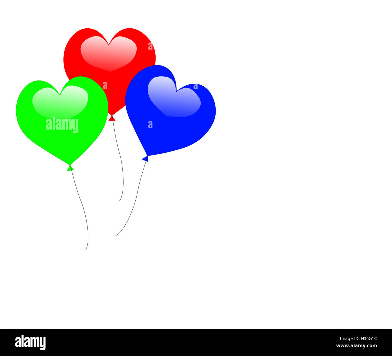 Bunte Herzen Luftballons zeigen romantische Jubiläumsfeier Stockfoto