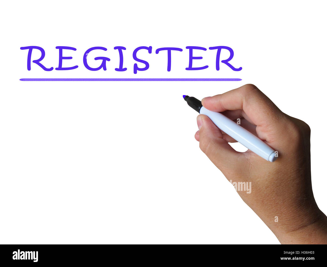 Register-Wort-Shows anmelden oder Check-In Stockfoto
