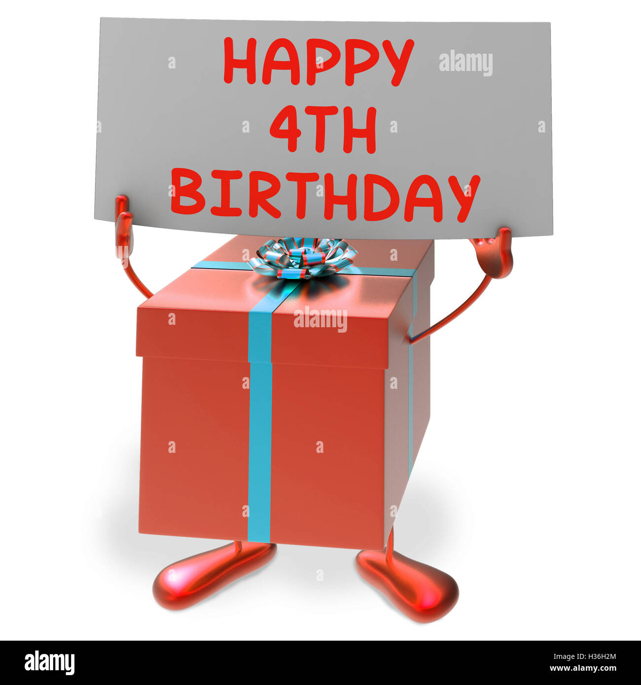 Happy 4. Geburtstag Zeichen und Geschenk zeigen vierte Partei Stockfoto