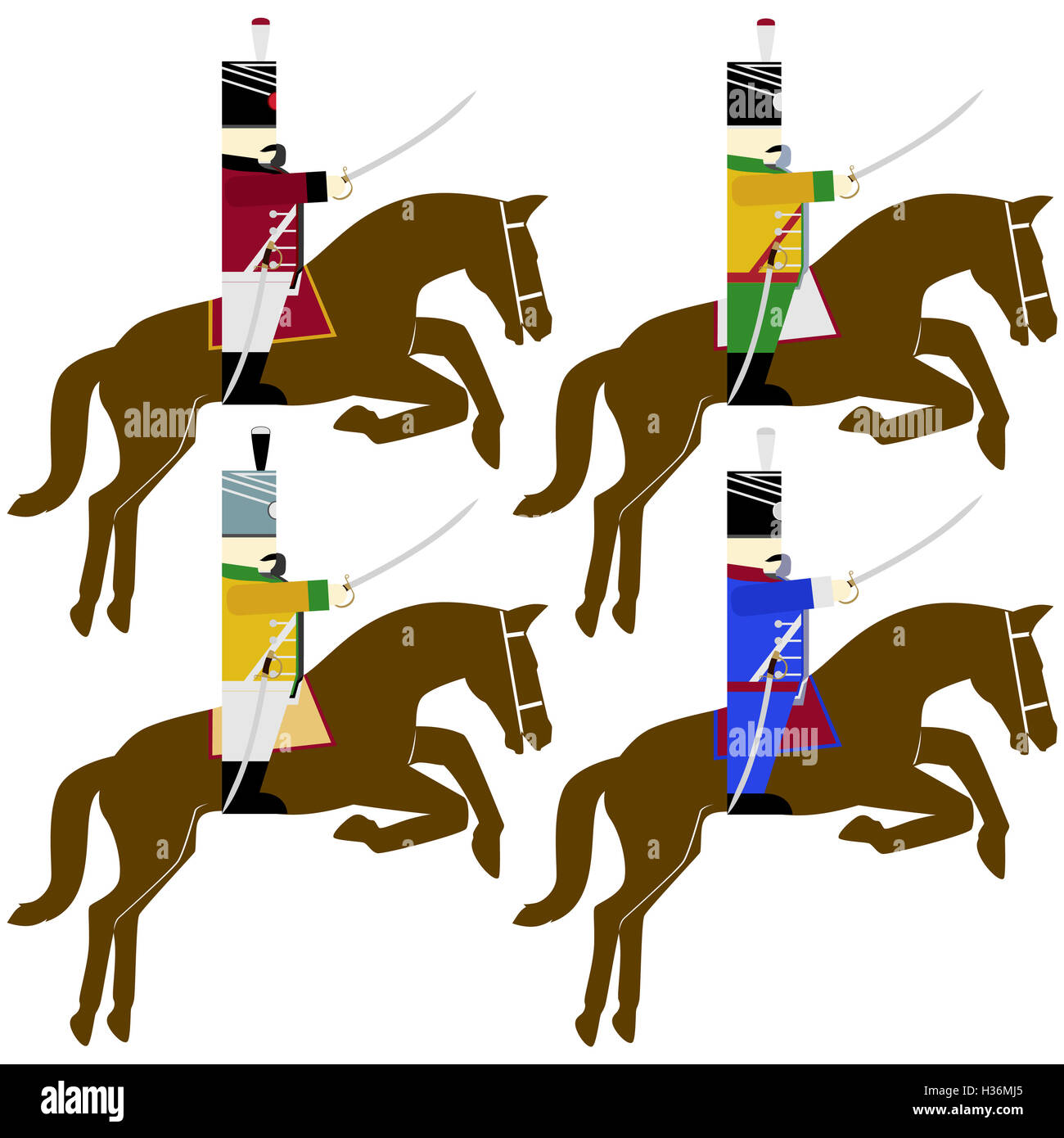 Preußische Armee Soldaten in Uniformen und Waffen dienten im Krieg von 1812. Die Abbildung auf einem weißen Hintergrund. Stockfoto