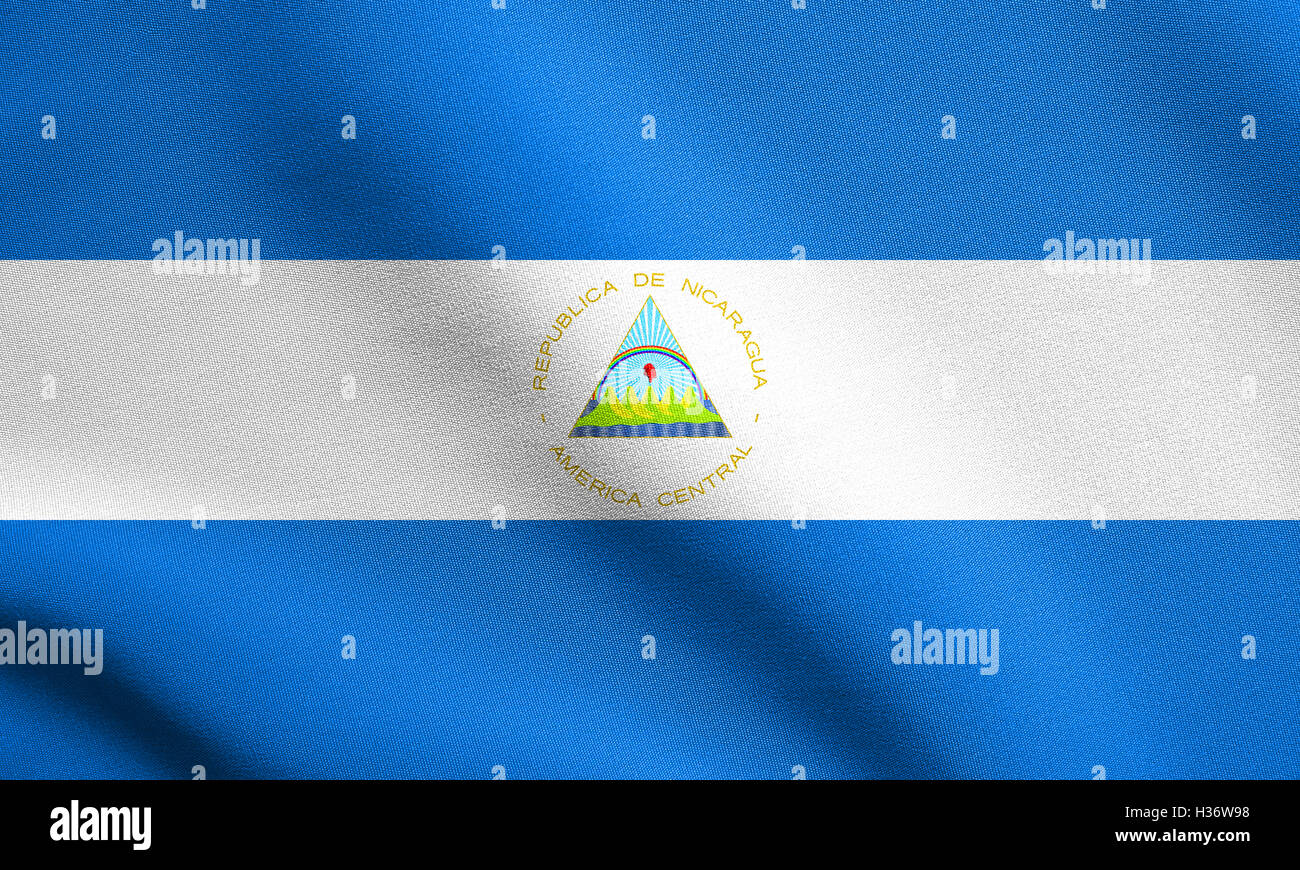 Nicaraguanische offizielle Nationalflagge. Patriotisches Symbol, Banner, Element, Hintergrund. Genaue Abmessungen. Richtige Größe, Farben. Stockfoto