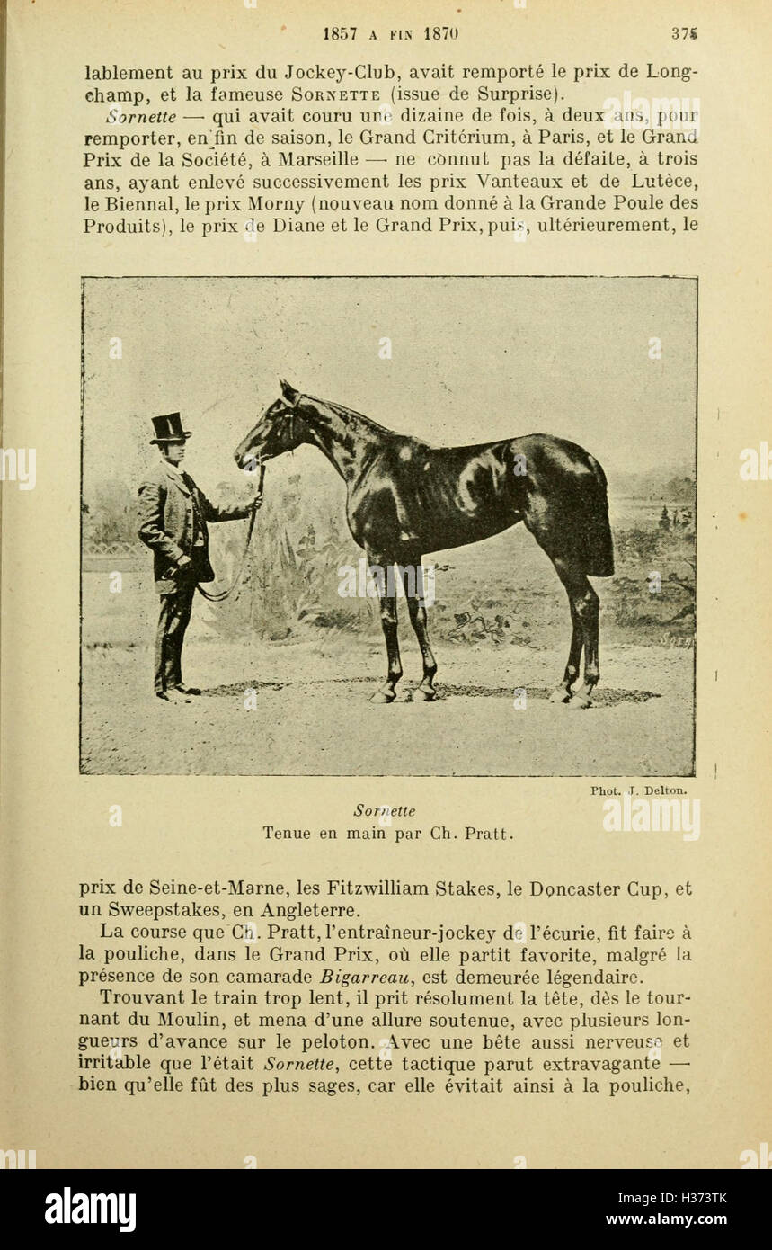 Dieser französische Titel beschreibt die Geschichte des Pferderennsports von der Antike bis zur Gegenwart und beschreibt die Entwicklung und Entwicklung des Sports. Stockfoto
