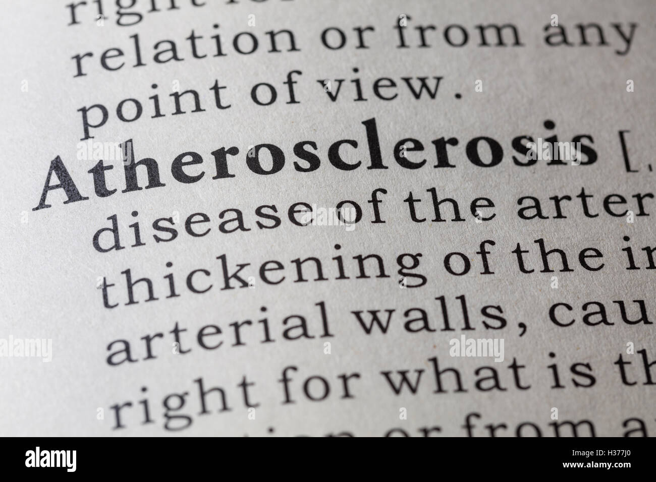 Gefälschte Wörterbuch, Wörterbuch-Definition von dem Wort Arteriosklerose. Stockfoto