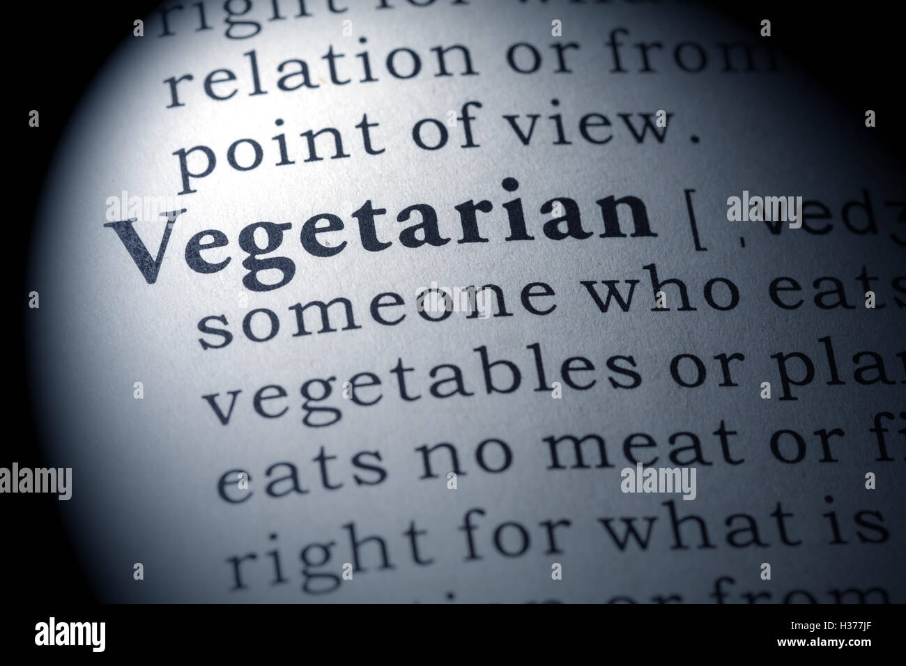 Gefälschte Wörterbuch, Wörterbuch-Definition für das Wort Vegetarier. Stockfoto