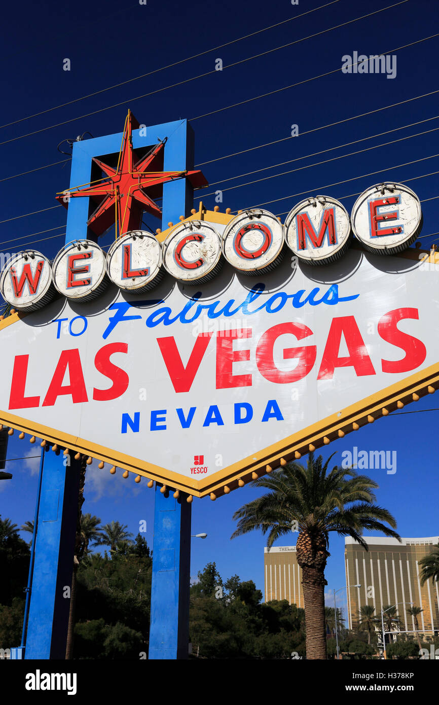 "Welcome to Fabulous Las Vegas Nevada" Zeichen in Las Vegas Boulevard South.Las Las Vegas, Nevada, USA Stockfoto