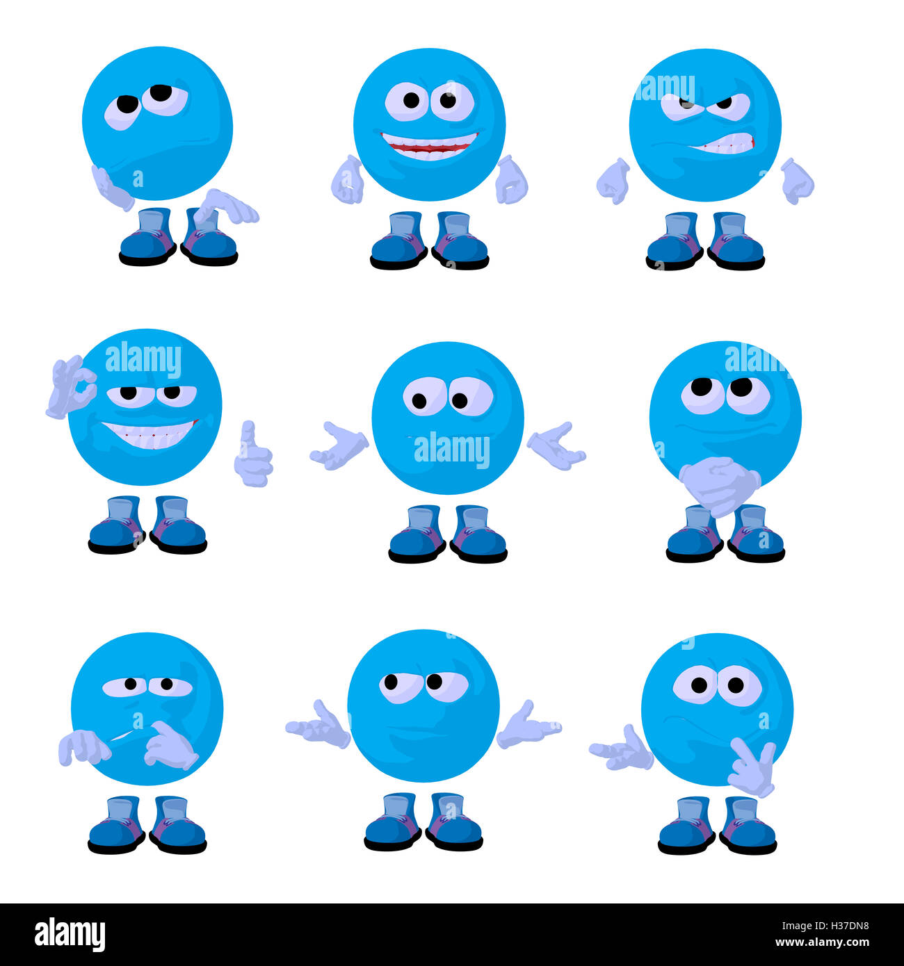 Niedliche blaue Emoticon Kunst Illustration Stockfoto