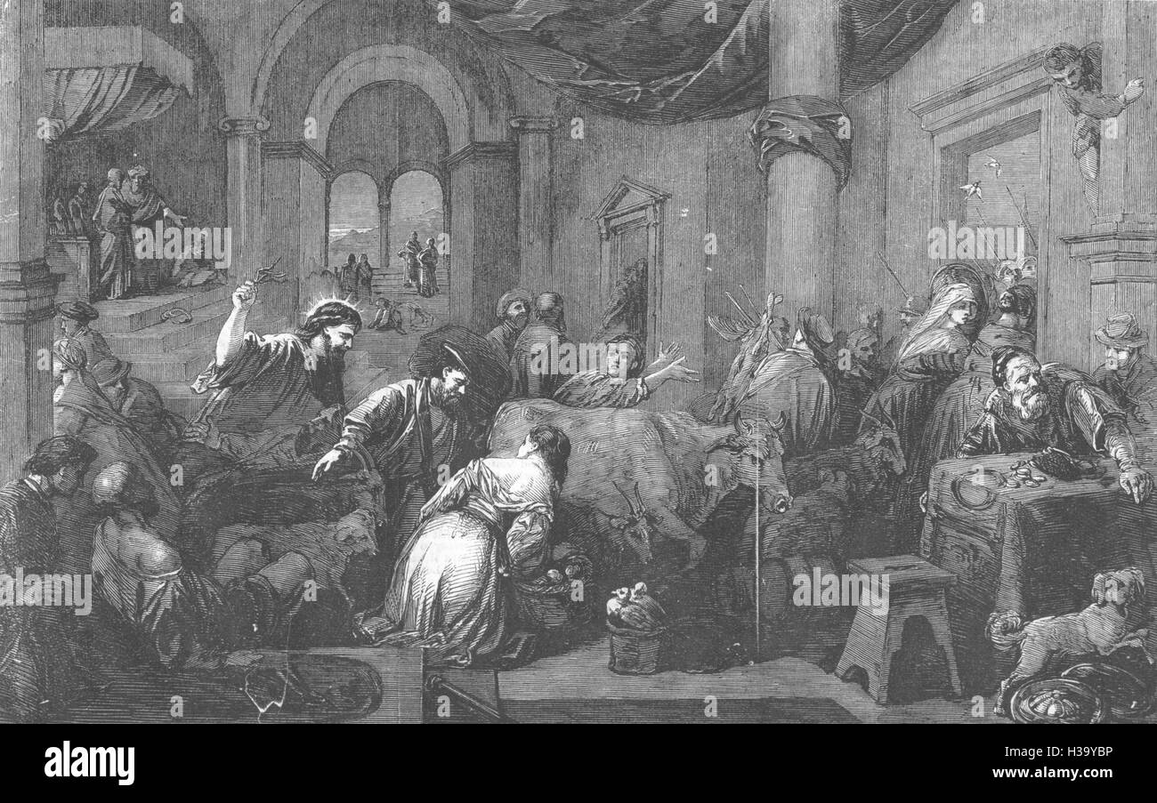 Bibel neues Bild Nationalgalerie, Christus Geldwechsler Tempel 1856 fahren. Der illustrierte London News Stockfoto