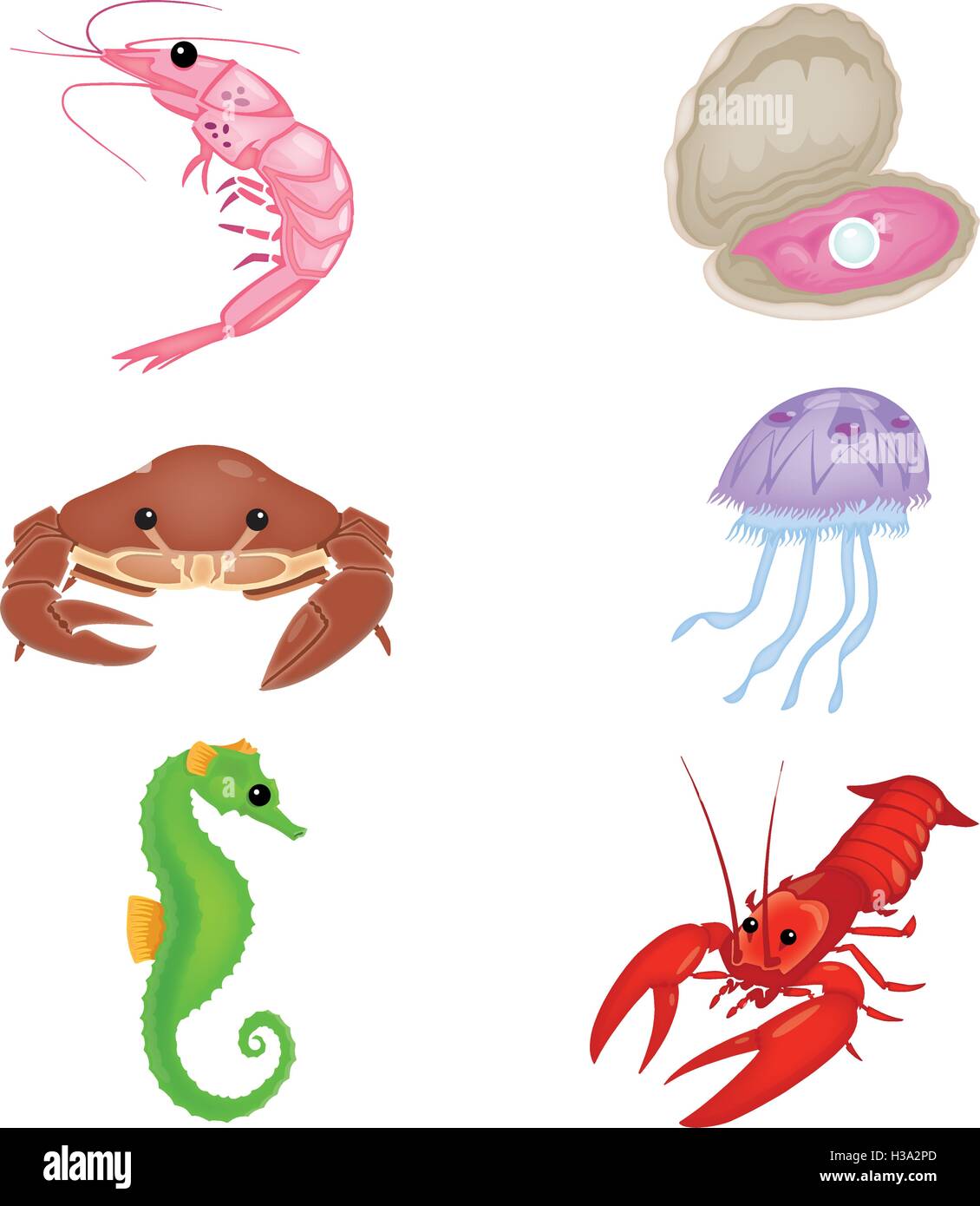 Sea Life Set von 6 Sea-Life-Vektor-Illustrationen Stock Vektor
