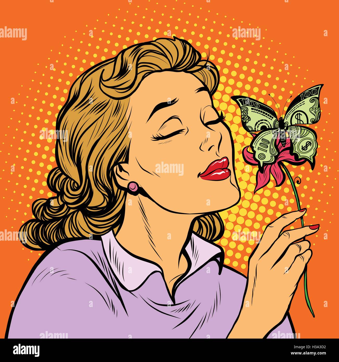 Frau und Schmetterling Geld. Das Konzept der Nächstenliebe Stock Vektor