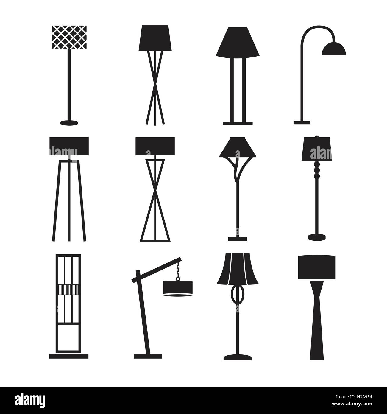 Lampe Vektor, Stehleuchte, Lampe-Icon-Set dekorieren Stock Vektor