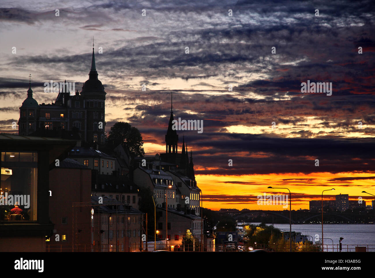 Sonnenuntergang in Södermalm, (oder einfach "Söder"), Stockholm, Schweden Stockfoto