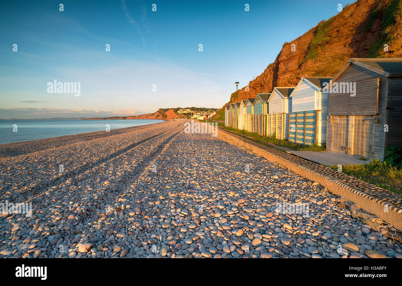 Am frühen Morgen bei Budleigh Salterton an der Küste von Devon Stockfoto