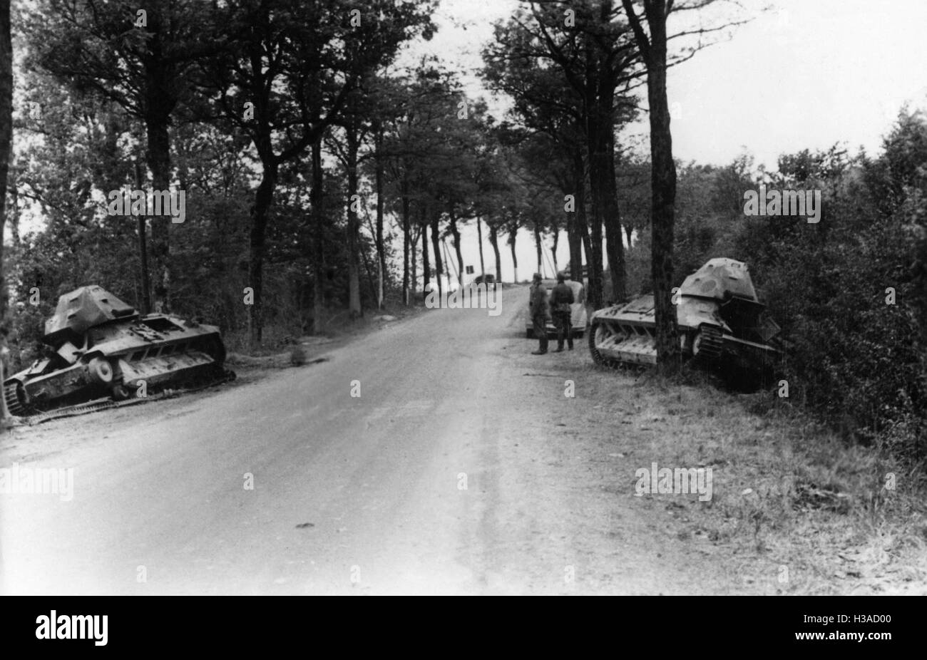 Französische Panzer zerstört während der westlichen Kampagne 1940 Stockfoto