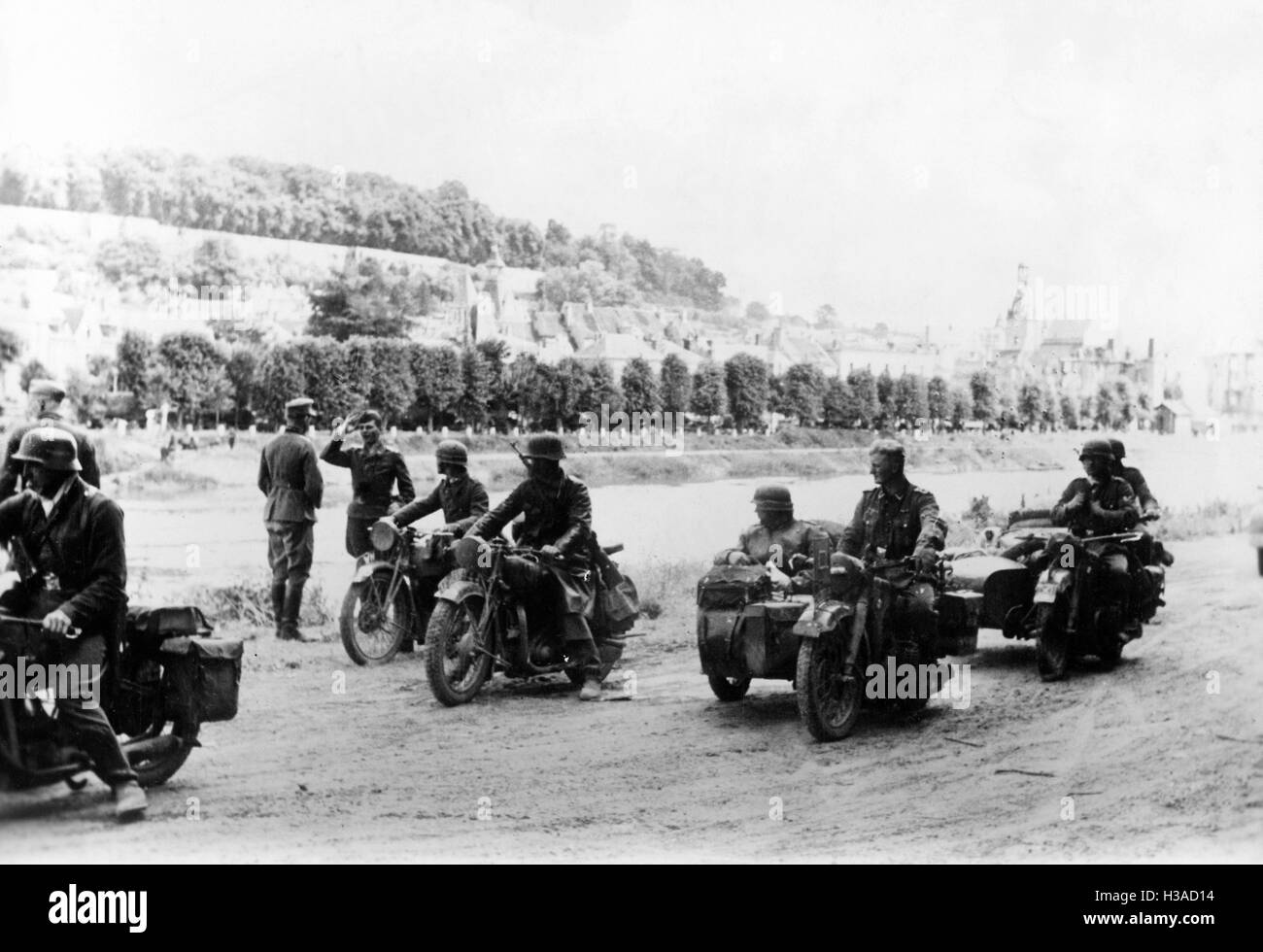 Deutsche Motorrad Infanterie in Frankreich, 1940 Stockfoto