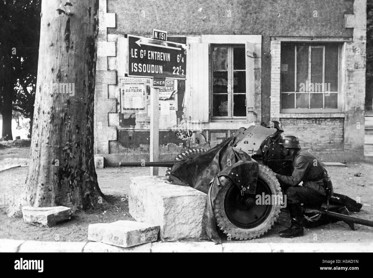 Deutsche Panzerabwehr Kanone Position in Frankreich, 1940 Stockfoto