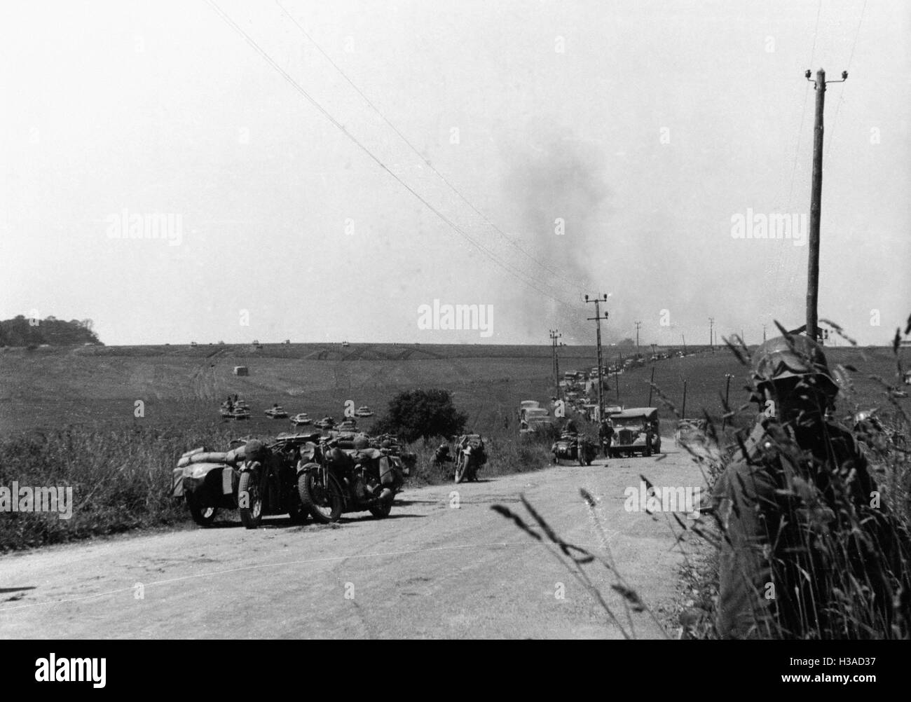 Deutsche Panzer-Division voran in Frankreich, 1940 Stockfoto
