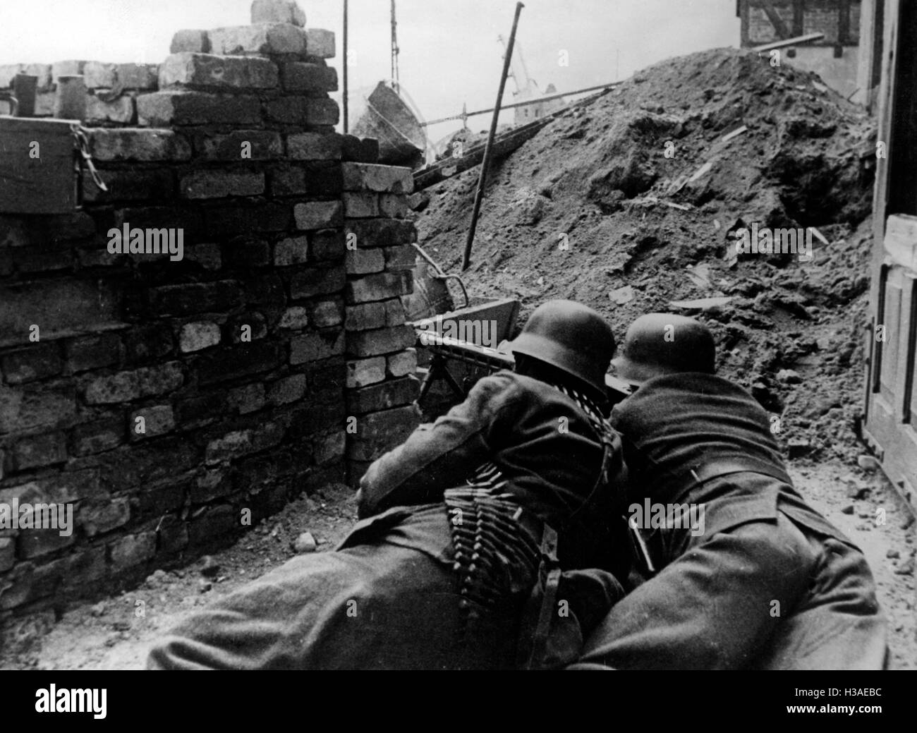 Deutsche Maschinengewehr Stellung während der Kämpfe an der Weichsel, 1944 Stockfoto