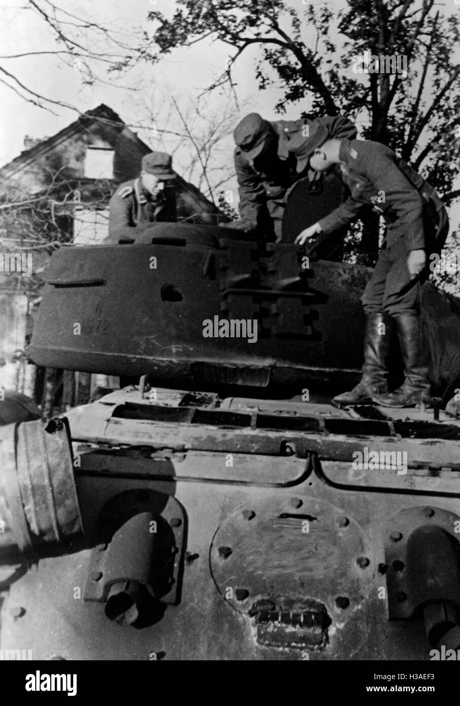 Abgeschossenen t-34 während der Kämpfe in Ostpreußen 1944 Stockfoto