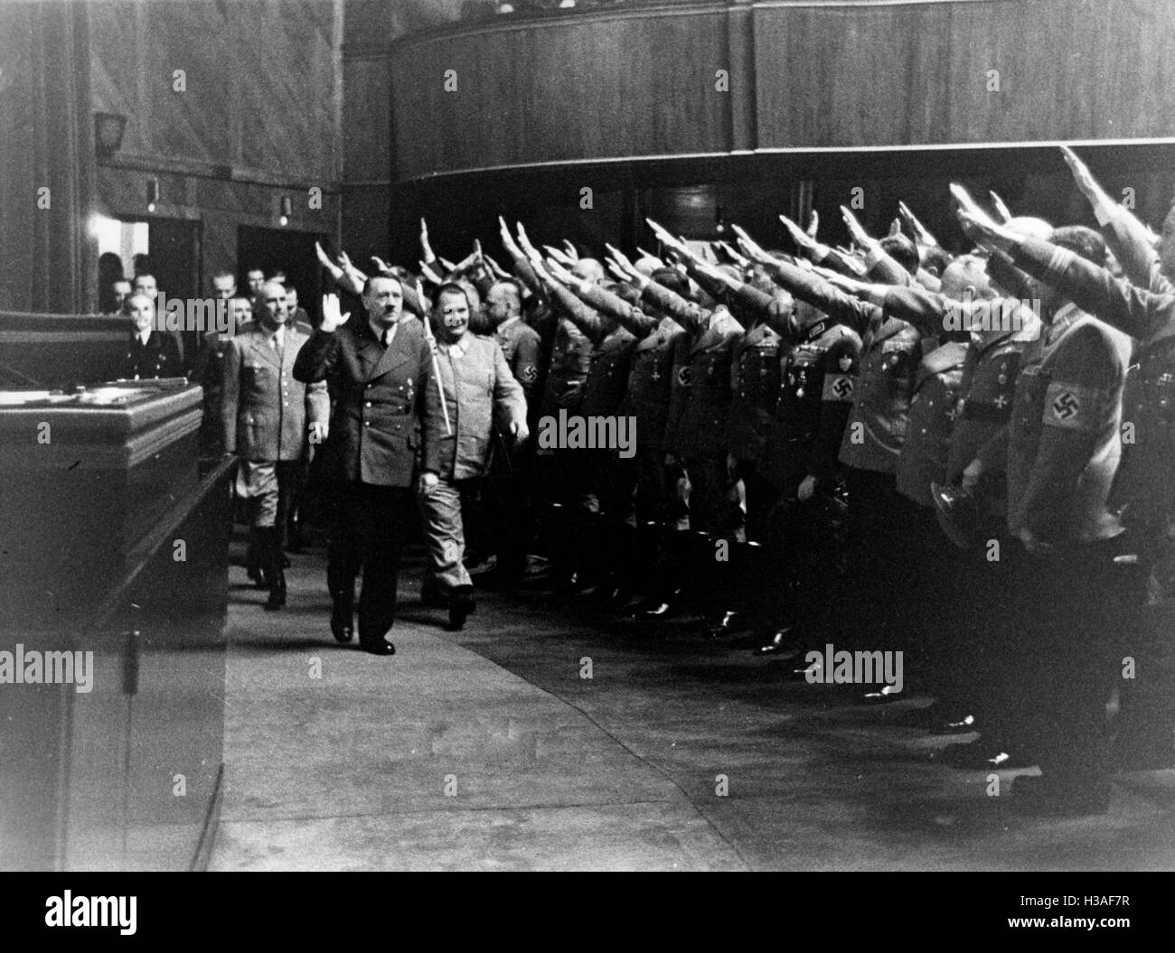 Hitler, Göring, Frick und Bormann auf dem Weg zur Erklärung des Krieges gegen die USA 1941 Stockfoto