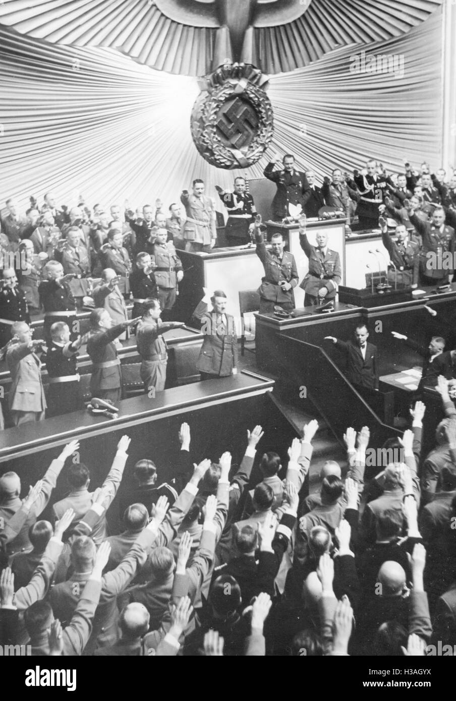 Reichstagssitzung über die Erklärung des Krieges gegen Polen in der Krolloper in Berlin, 1939 Stockfoto