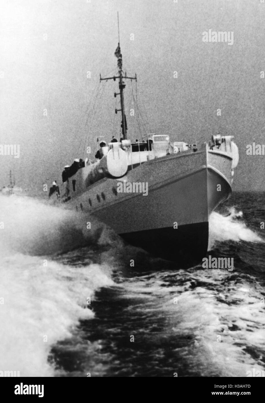 Ein E-Boot der Kriegsmarine auf der Flucht Stockfoto