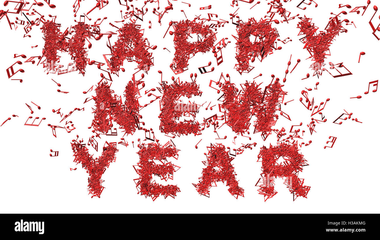 Frohes neues Jahr von musikalischen Noten gemacht Stockfoto